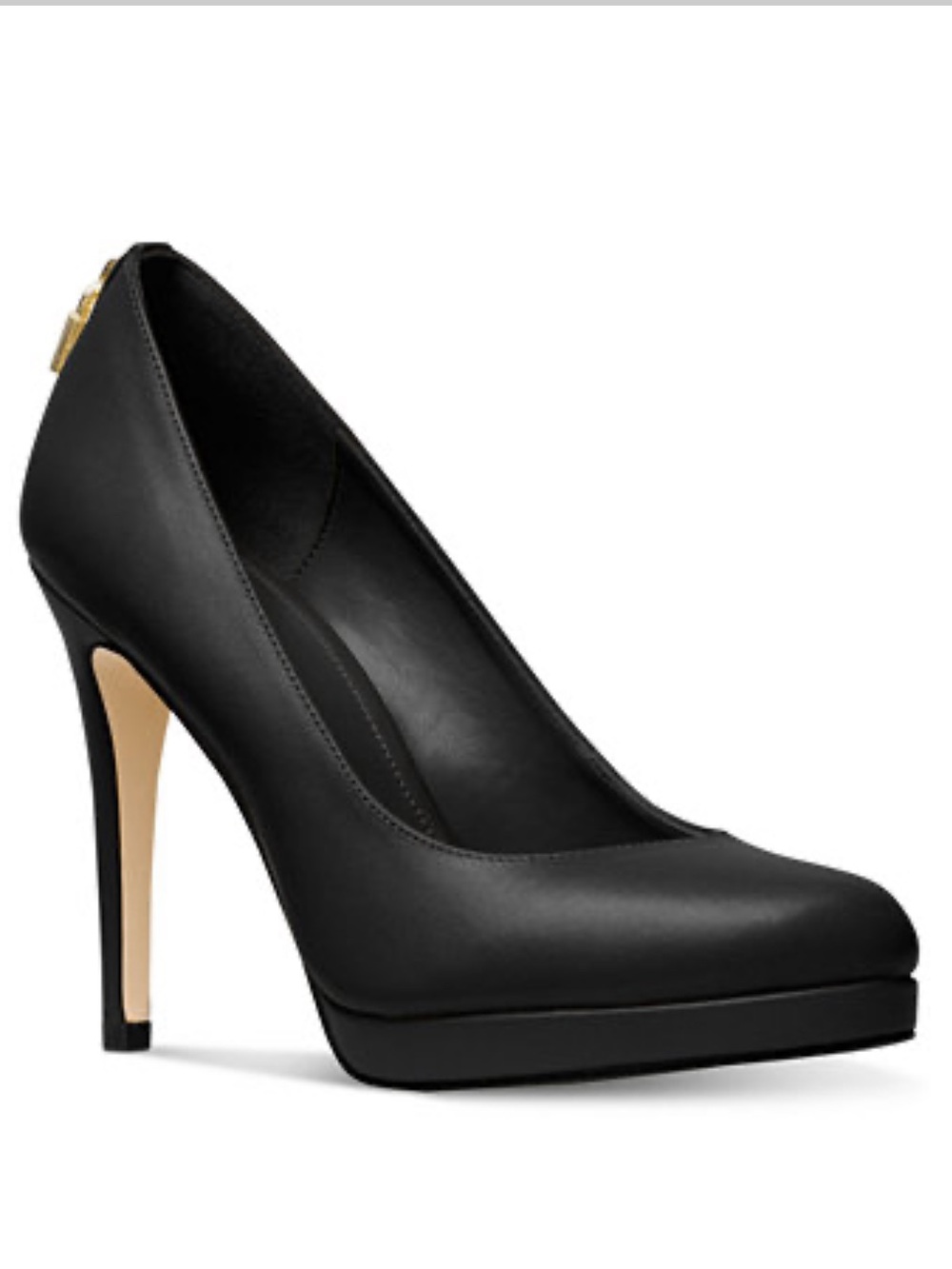 Michael Kors Black Leather High Heel Pumps with Gold Accent